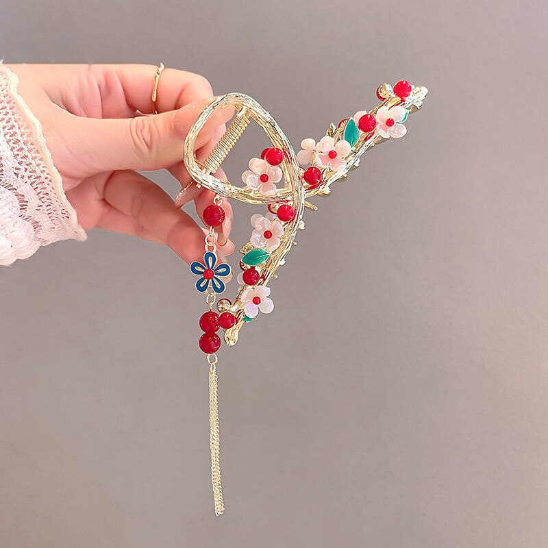 Pinzas para el pelo de estilo chino, horquillas de aleación de Palacio, horquillas de Camelia, pinzas de cangrejo con borla verde, accesorios para el cabello con personalidad: 31E