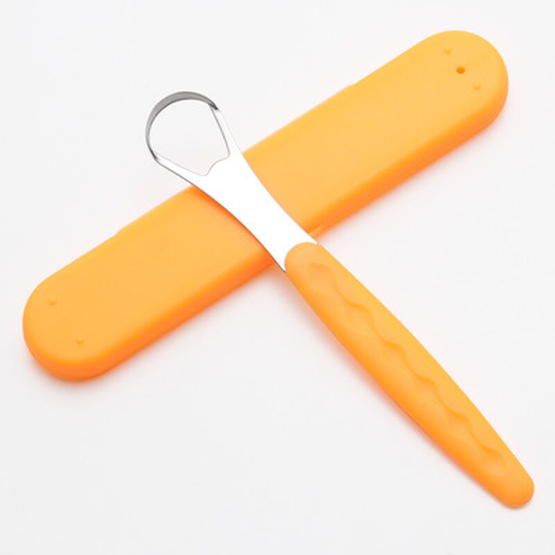 Stainless Steel Tongue Scraper with Portable Travel Case U Shape Tongue Cleaner Oral Tongue Brush for Adult Fresh Breath: Orange