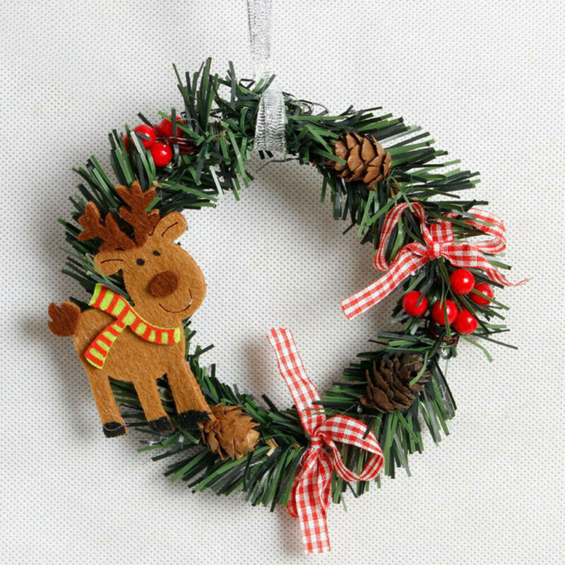 Solid Christmas Wreath Decor Snowman Santa Claus For Xmas Home Party Door Wall Garland Flower Ornaments