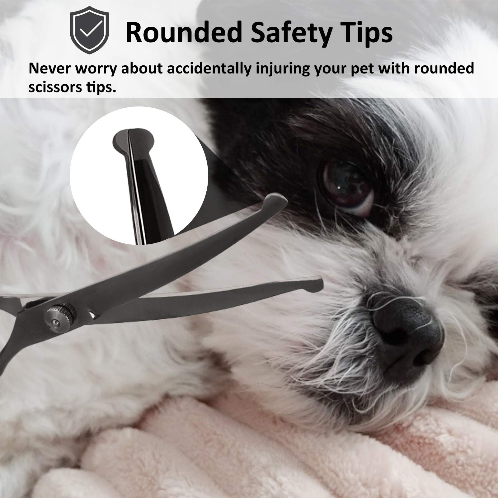 Dog Grooming Scissors Set with Safety Round Tips, 6 in 1 Thinning&amp;Straight&amp;Curved Shears Comb for Dogs and Cats