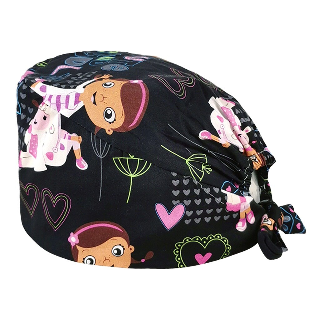 Cartoon animatie print verpleegster petten ademend laboratorium unisex werkmuts schoonheidssalon spa verzorging scrub pet: 22113