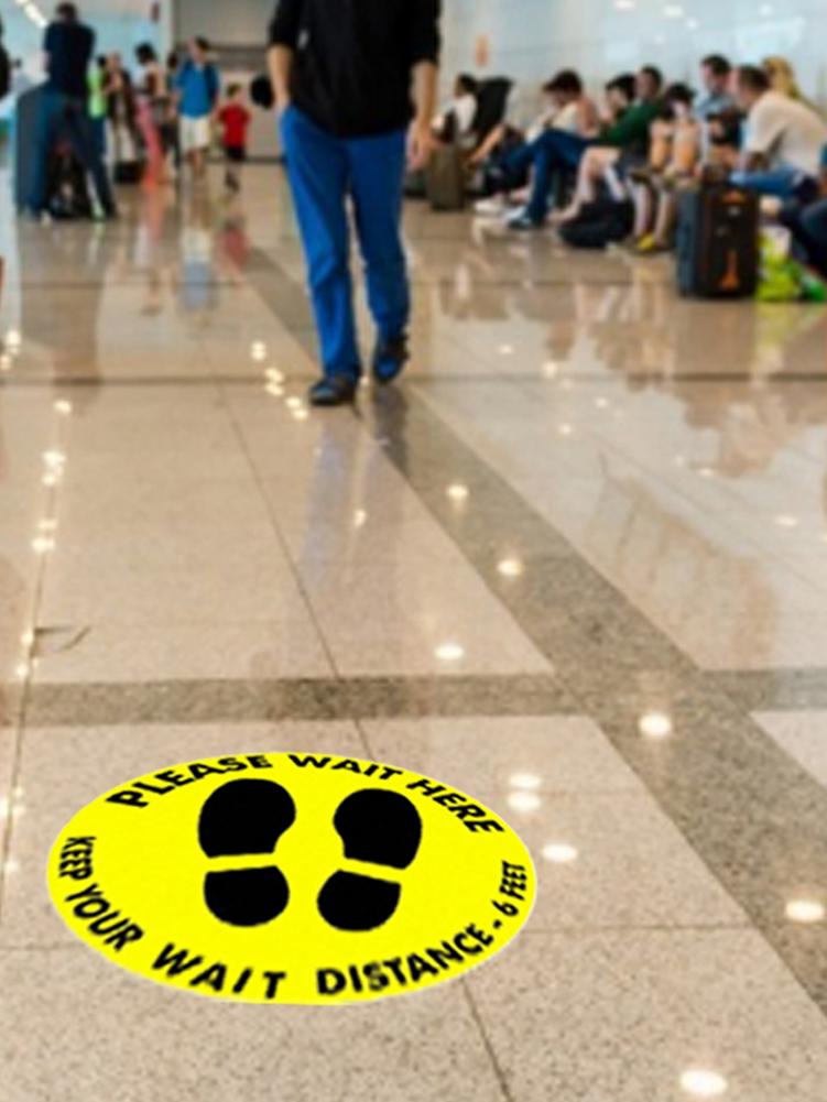 In-stock Keep Distance Stickers Floor Social Distancing Stickers Line Crowd Control Decals Stickers For Supermarkets Banks
