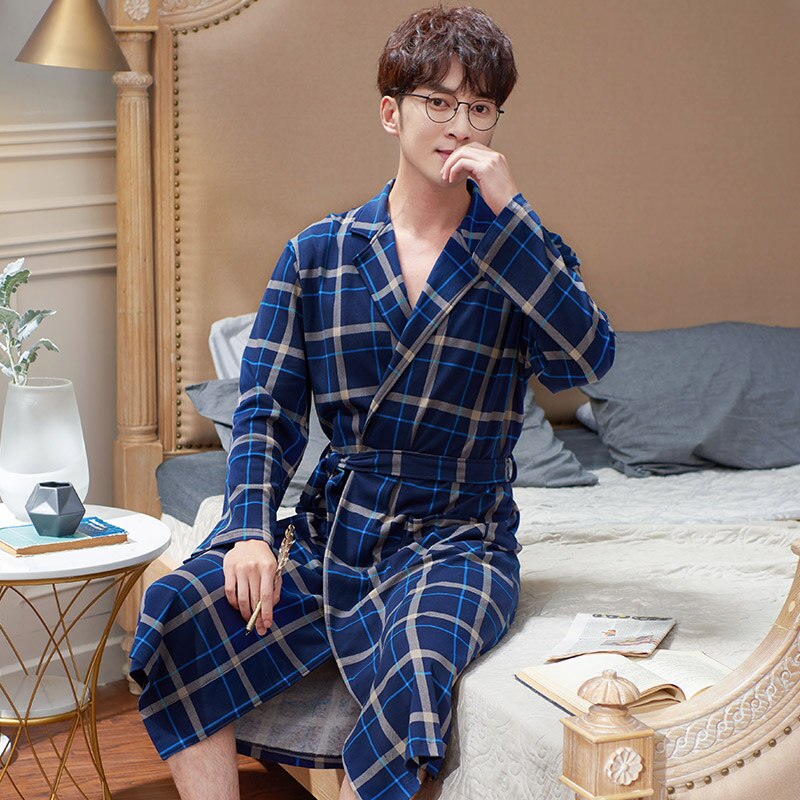 Verlengen Lange Grote Werven Kimono Robe Katoenen Badjassen Mannen Nachtkleding Mannen Nightgowns Homewear Pijama Lange Mouwen Robe Peignoir Homme