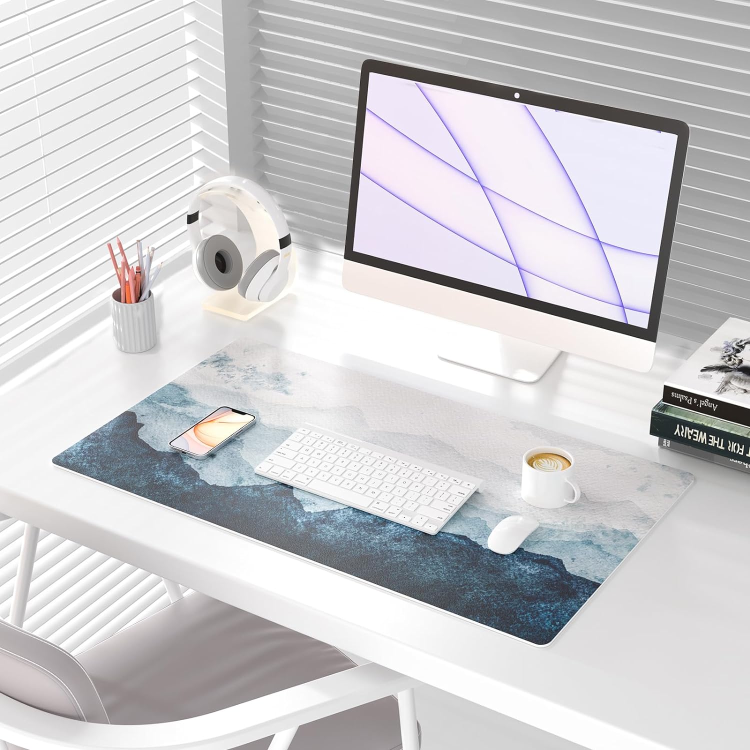 Large Mouse Pad Cute Pink Desk Mat for Desktop Women Girls Gaming Rose Gold Marble Protector Writing Pads for School Office Home: 1mx1m / Light Grey