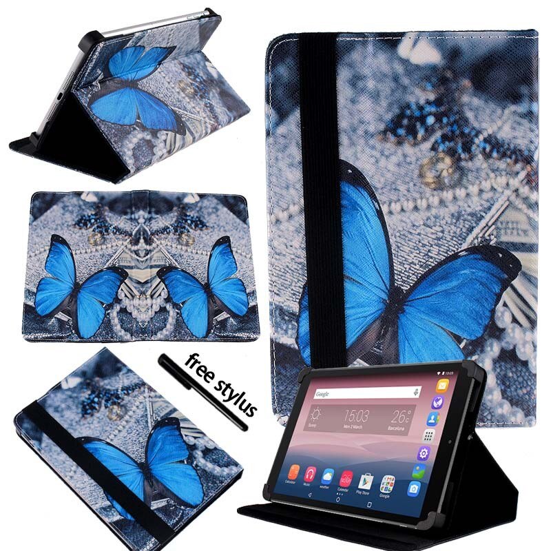 KK&LL For Alcatel OneTouch Pixi 3 10 inch - Leather Tablet Stand Folio Cover Case + Free stylus: Blue Butterfly