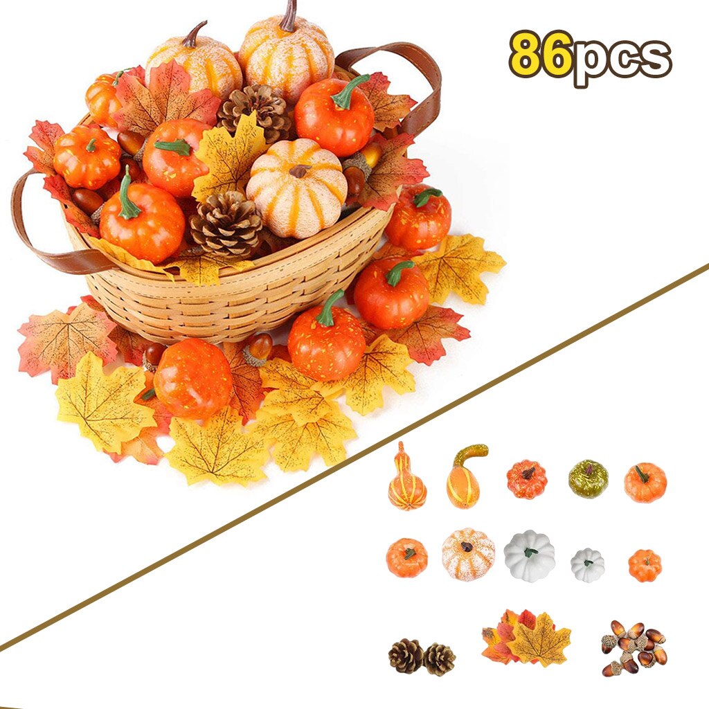 50Pcs/Set Fall Decoration Pumpkins and Maple Leaves Pine Cones Acorns Halloween Tanksgiving Christmas Festival Decor: 86pcs