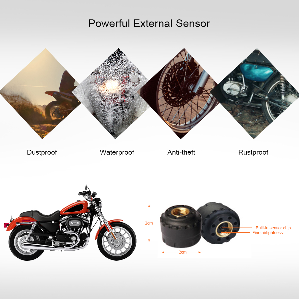 Wireless LCD Motorcycle Tire Pressure Monitoring System TPMS 2External Sensor Realtime Monitor Abnormal Alarm Moto Tyre Tool PSI