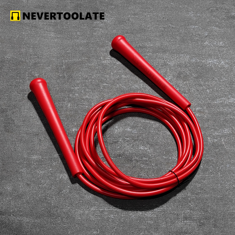 6mm thick PVC jump rope 140 gram 80A with core thread vinyl cord rope 15.5cm long handle NEVERTOOLATE hitt exercise fitness: black