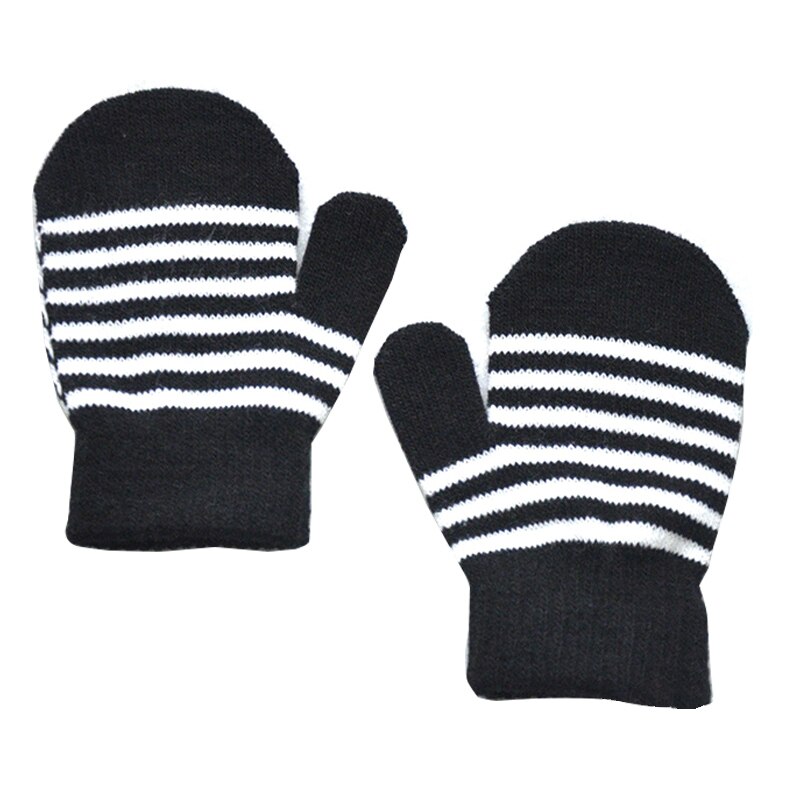 Inverno quente tricô luvas de lã para crianças 1-5 anos de idade d23-pinstripe envoltório para inverno quente tricô lã luvas: Black White