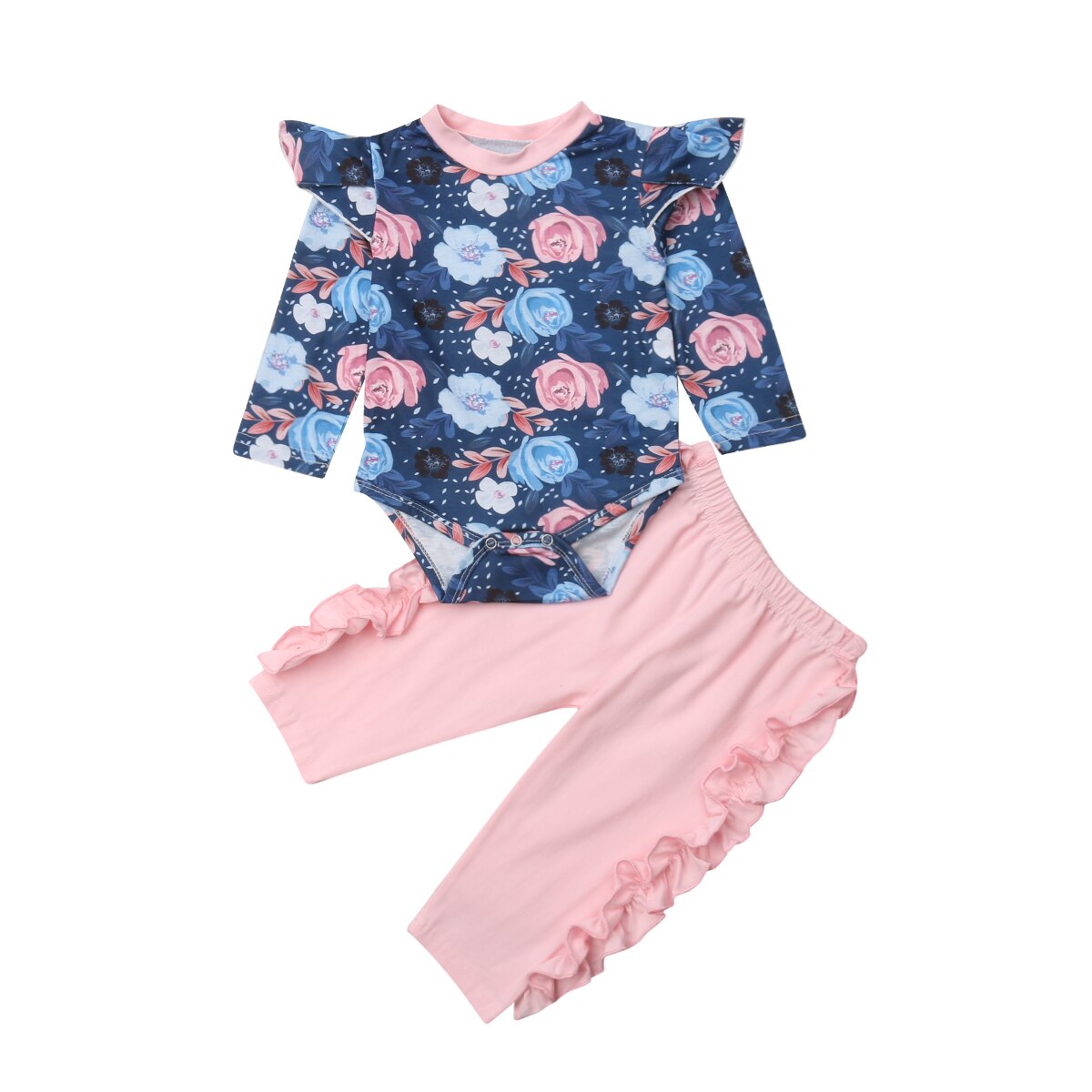 Piezas recién nacido bebé niña flor manga larga Romper Tops + Pantalones largos Leggings conjunto de ropa