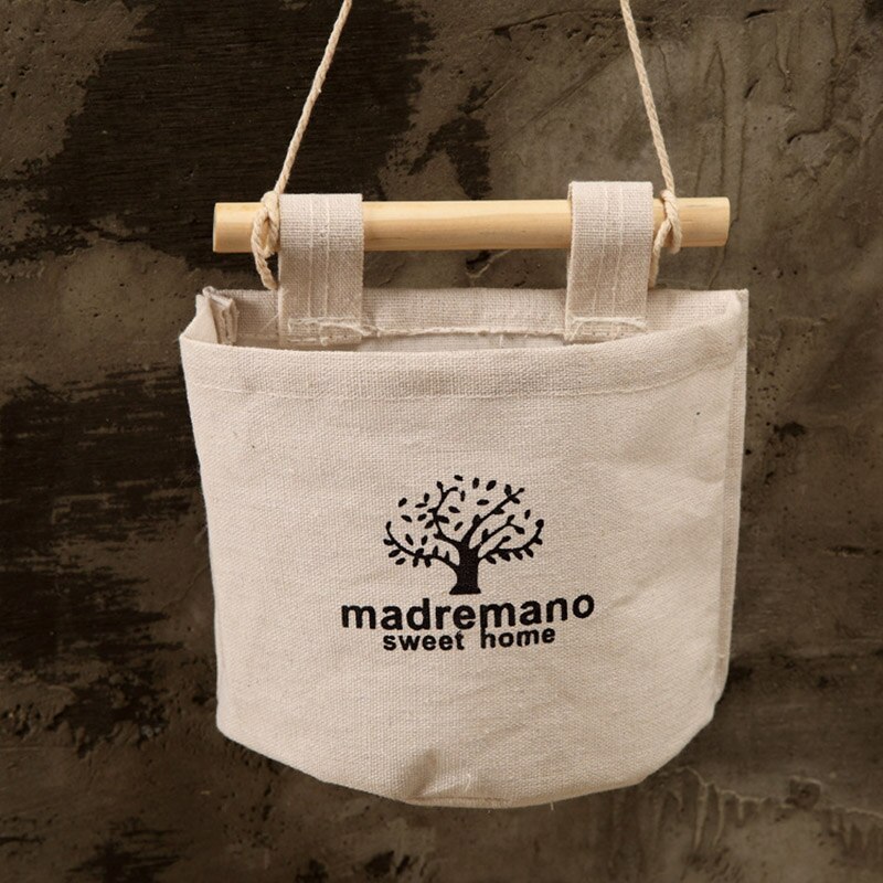 Sac de rangement mural suspendu, 1 unité, 15x13.5cm, sac de rangement suspendu, organisateur de jouets en coton et lin, pochette de poche décorative, Organization de la maison: tree