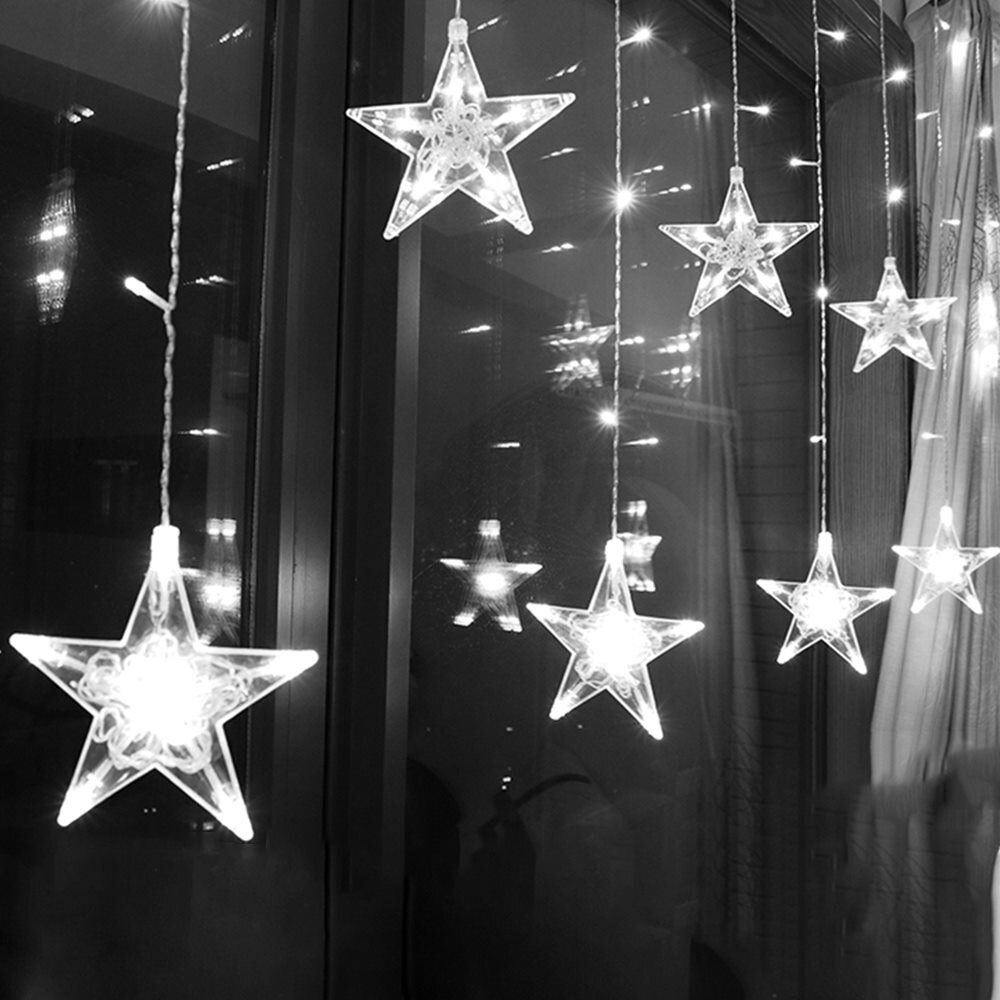 2,5 M cortina de luz LED estrella guirnalda de Navidad 220V UE iluminación exterior/interior cadena lámpara de hadas boda Decoración: Cold White