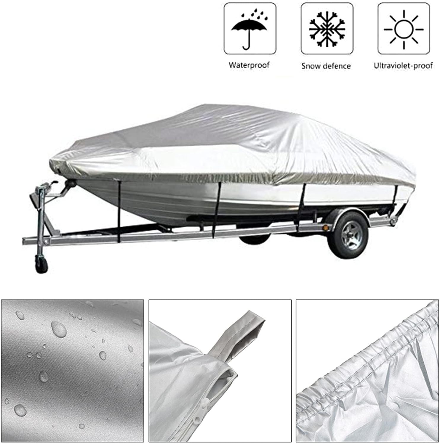 5 Größen Silber wasserdicht UV-beständig Marine Grade 210d Anhänger Boot Abdeckung für V-Rumpf Bass