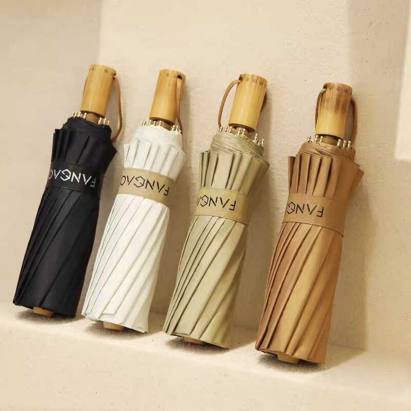 16K Color Coating Clear Umbrella Wooden Handle Folding Sun Umbrellas Rain Women Strong Windproof Men Umbrella Guarda Chuva