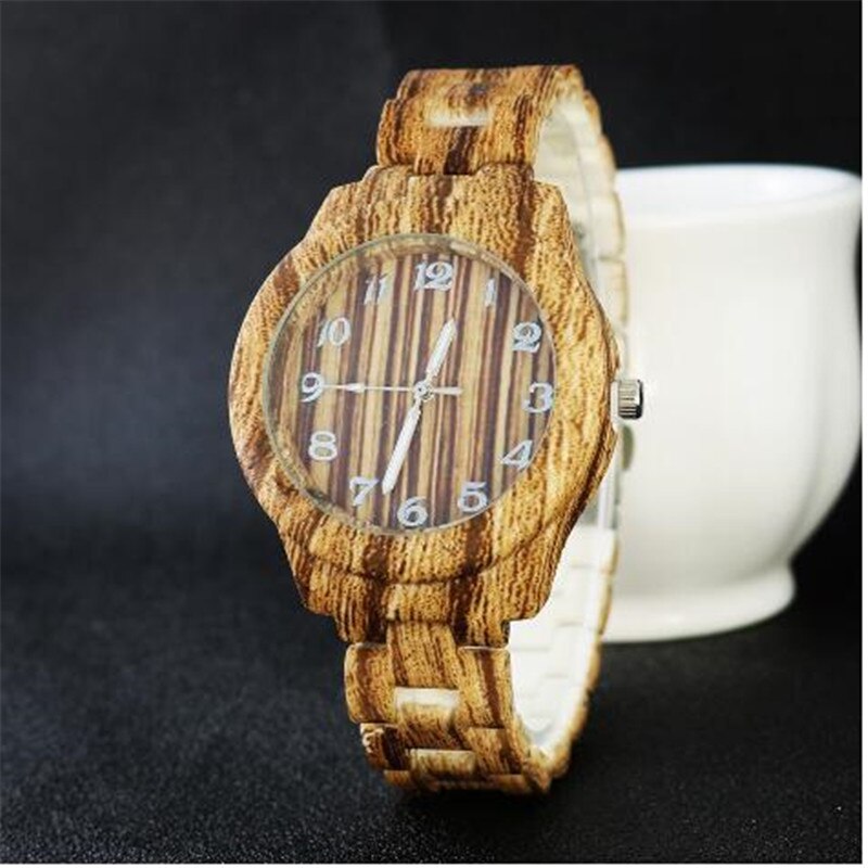 Træure quartz ur herre bambus moderne armbåndsur analog natur træ blødt læder fødselsdag: J