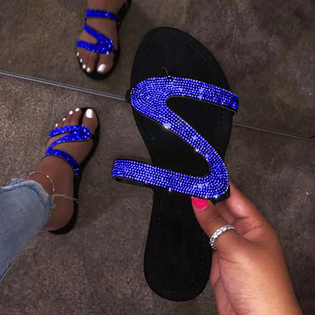 Summer Sandals Women Flip Flops Rhinestone Flat Sandals Ladies Slippers Shoes Female Round Toe Bling Luxury Sandalias Mujer: Pink / 40