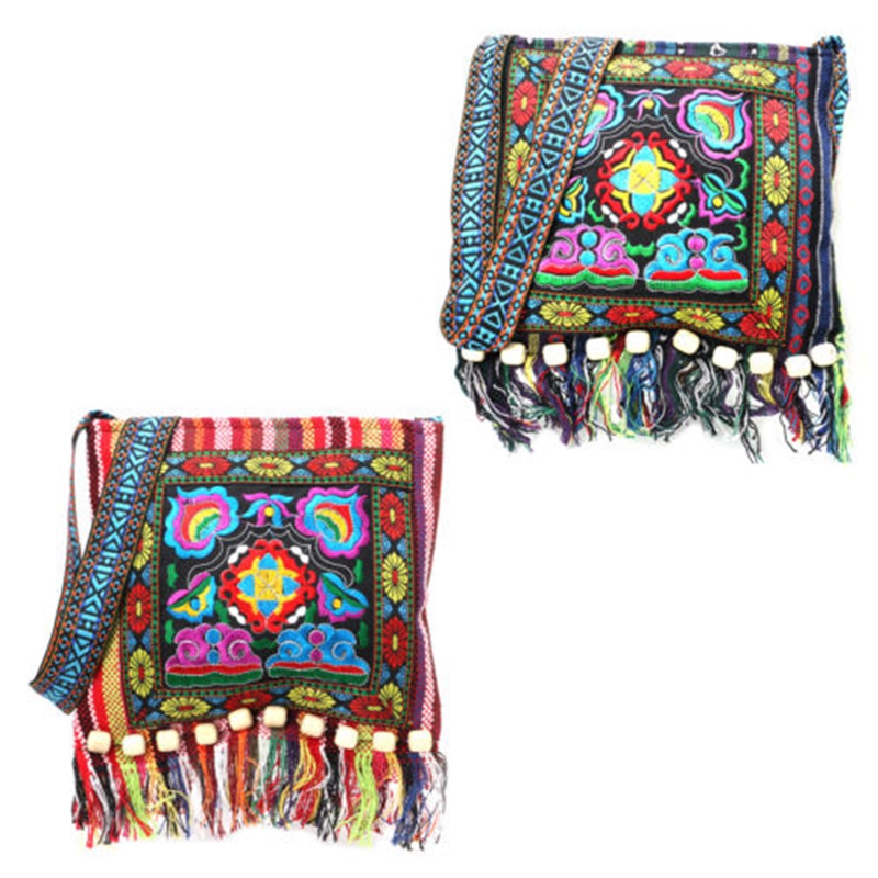 Hmong vintage etnisk skuldertaske broderi boho hippie kvast tote messenger etnisk kvast skuldertaske hippie crossbody