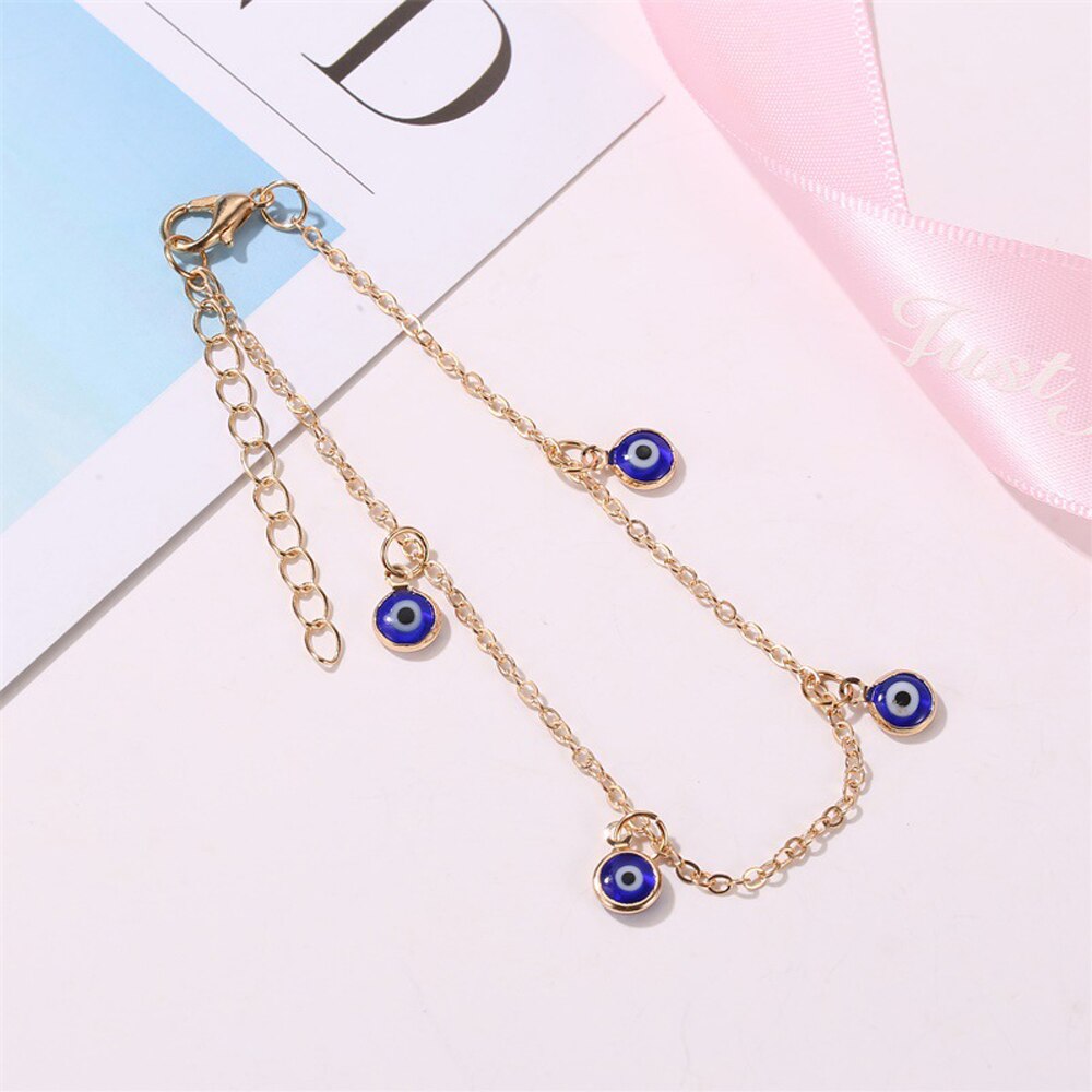 Lucky Eye Blauw Turkse Evil Eye Enkelbandje Goud Zilver Kleur Voet Chain Enkelband Verstelbare Voor Vrouwen Meisjes Sieraden LE494