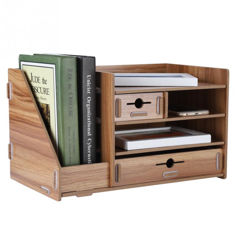 DIY Office Storage Box Wooden Files Rack Shelf Drawer Study Room Desktop Organizer