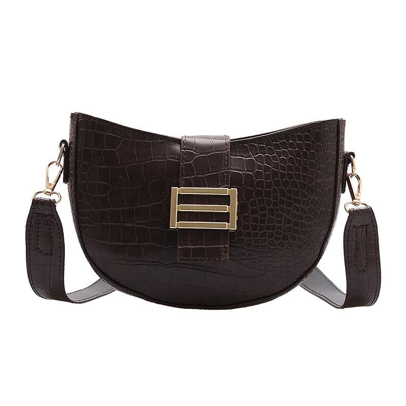 Crocodile modèle PU cuir sacs à bandoulière pour femmes couleur unie sac à bandoulière femme sacs à main sauvage sac de selle: Café