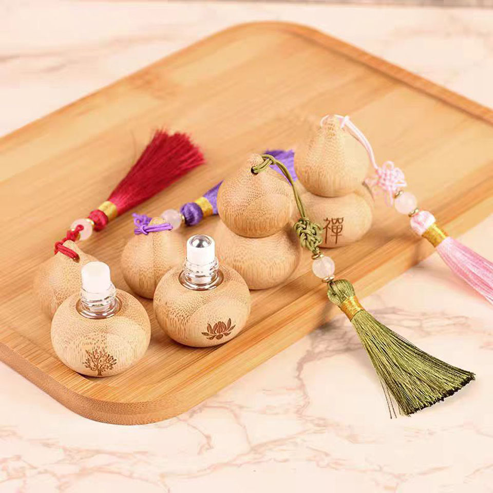 1ml bambus rull-på flasker tom rør kalebassformet påfyllbar parfymeflaske glass rollerball stål rollerball parfymebeholder