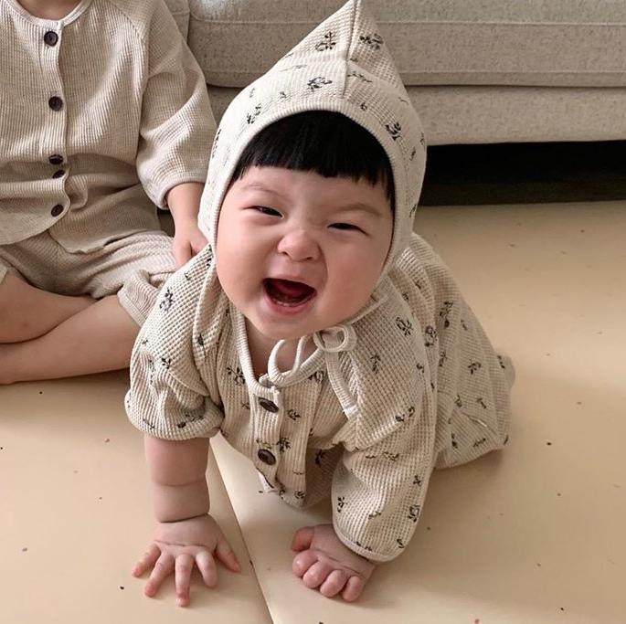 Baby Jongens Meisjes Rompertjes Herfst Korte Mouw Knop Baby Jumpsuit Leuke Peuter Effen Kleur Kleding Katoenen Baby Kleding: 033khaki floral / 6m
