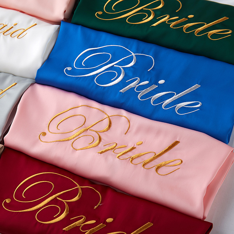 Bruid Bruidsmeisje Ochtend Kimono Badjas Jurk Borduurwerk Trouwjurk Zomer Dames Nachthemd Losse Satijnen Huiskleding