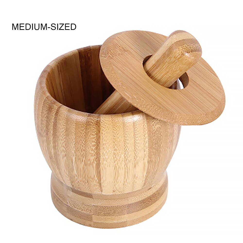 Juego de mortero y cardo, Bol de bambú, trituradora de prensa de ajo para Guacamole, cocina, pimienta, tazón de prensado de ajo, práctico,: M