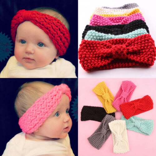 Baby barn småbarn flicka varmt hårband rosett pannband virka stickade öron soild wrap stickning ull pannband öronflikar hållbart huvudband