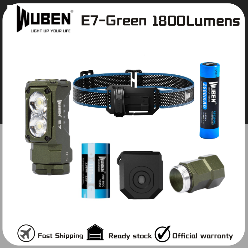 Wuben  e7 bedste genopladelige pandelampe 1800 lumen inklusive et 26650 batterier - grøn
