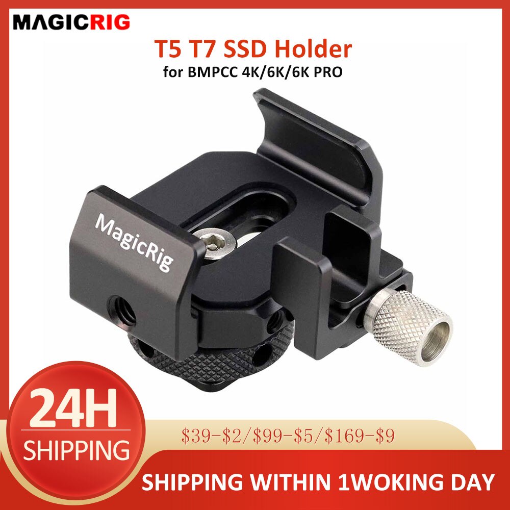 MAGICRIG Universal SSD Mount Holder with Cold Shoe for Samsung T5 &amp;T7 SSD for SanDisk SSD,for BMPCC 4K / 6K / 6K Pro Camera Cage