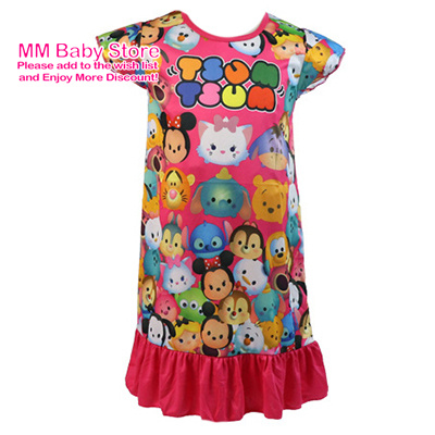 Kids Meisjes Nachthemd Zomer Cartoon Print Korte Mouw Nachtjapon Kinderen Casual Nachtkleding Gewaad 3-9Years: Sky Blue / M(5T-6T)