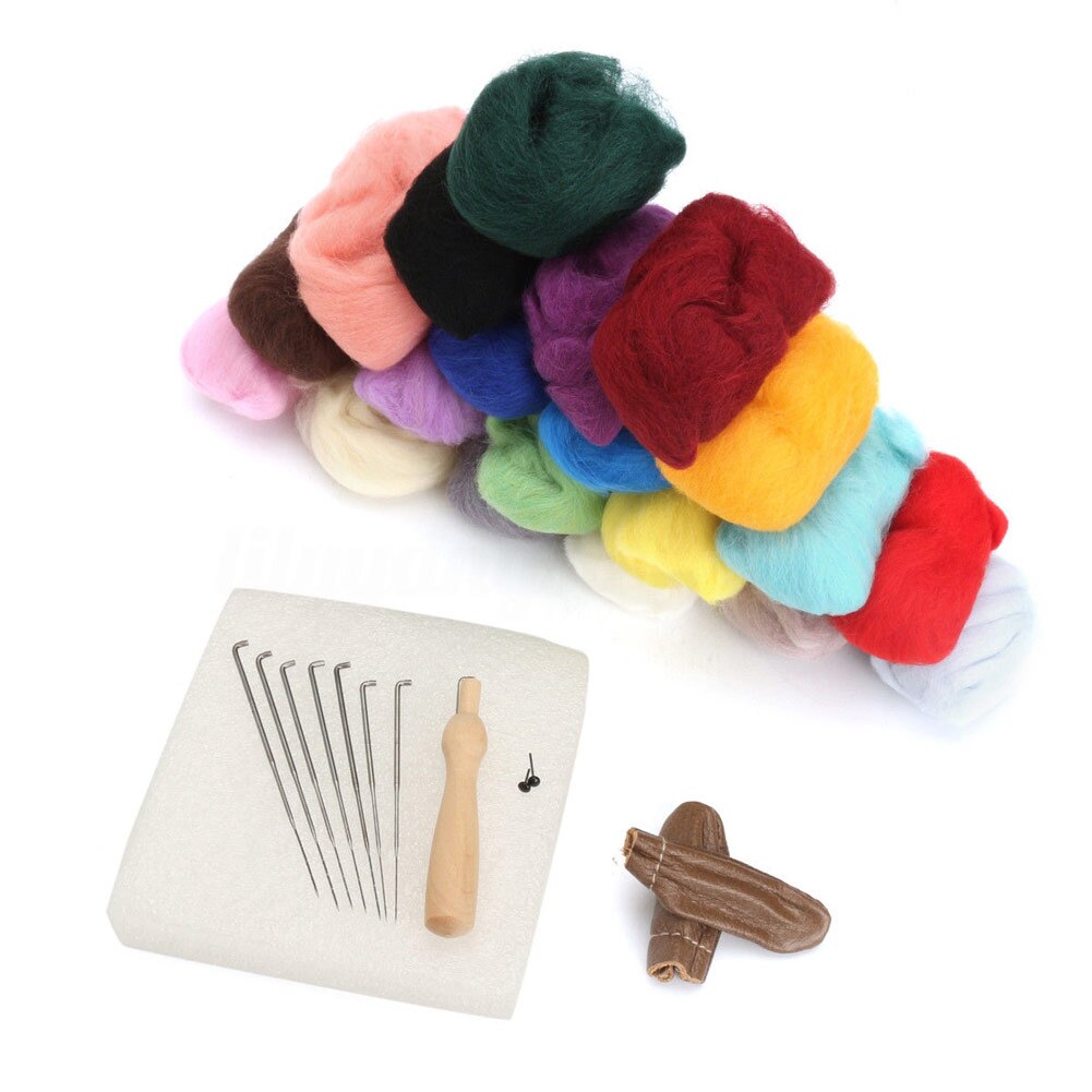 1 Set 20 Colors Wool Felt + Needles Tools Needle Felting Mat Starter Tool Kit BDF99