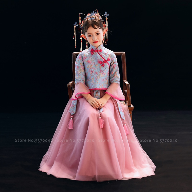 Kids Princess Cheongsam Formal Dress Girl Chinese Traditional Tang Suit Hanfu Children Festival Party Performance Qipao Costumes