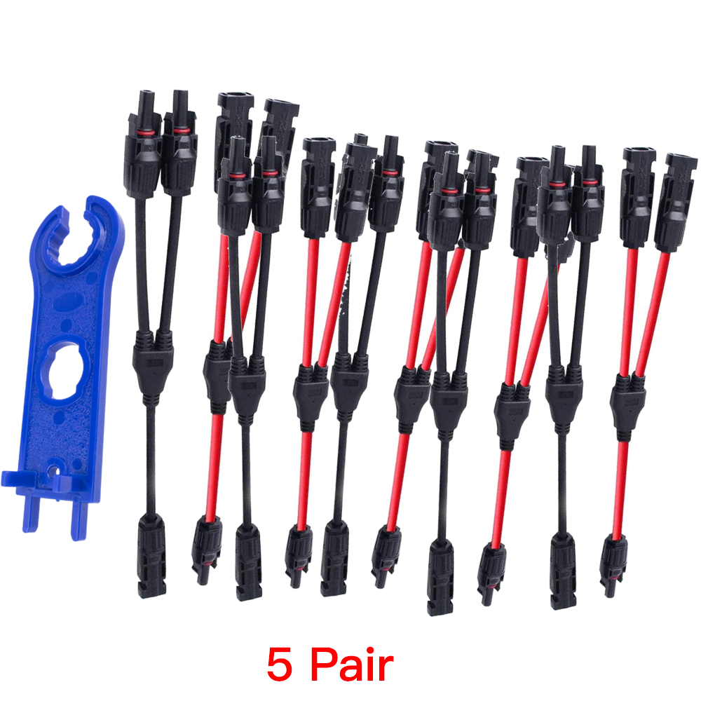 1Pairs Solar Connectors 30A Y Branch Parallel Adapter Cable 1 to 2 Solar Panel Connectors Solar Cable Connectors Wire Plug Tool: 5 Pair