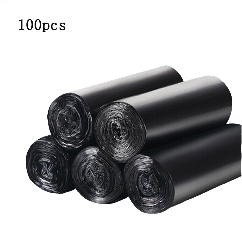 100Pcs Handle Breakpoint Garbage Bag Thickened Disposable Plastic Bag Trash Bags Waste Bin Rubbish Bags: Black