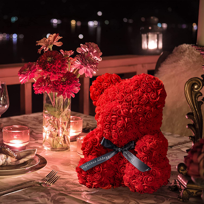Oso rosa eterno , oso de flores artificiales, oso de peluche rojo para novia, día de la madre, cumpleaños, aniversario del Día de San Valentín