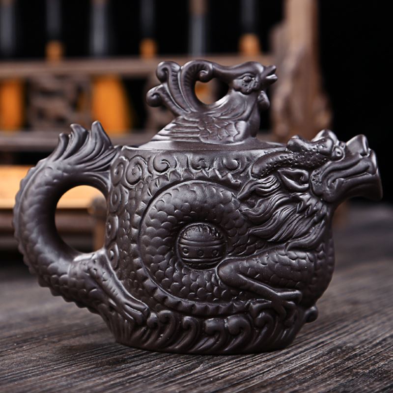 Paarse Klei Theepot, Traditionele Chinese Thee Pot Draak En Phoenix Thee Ketel Premium Thee, paarse Klei Kungfu Thee Set