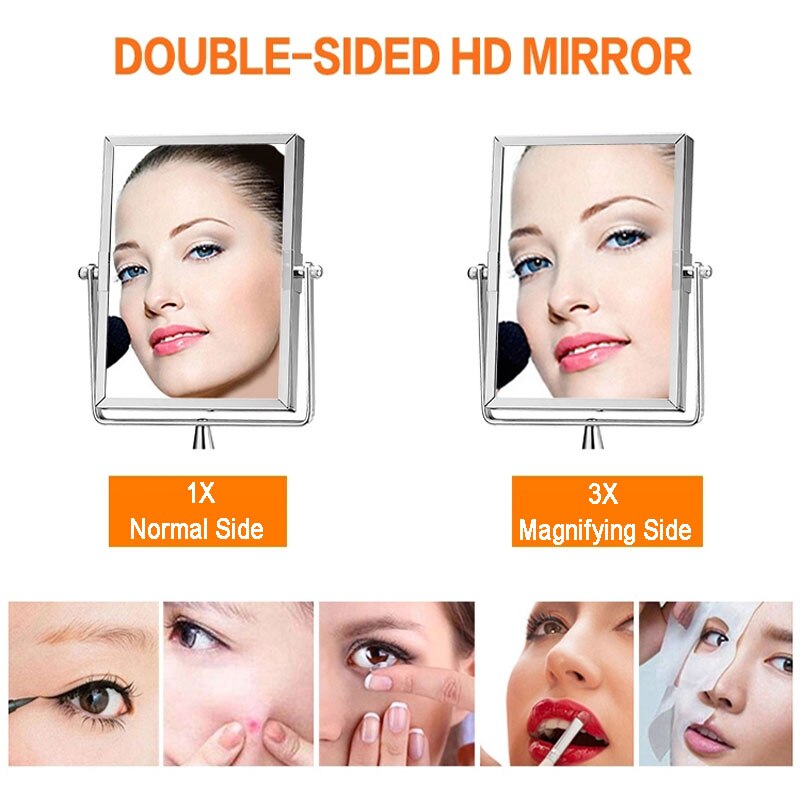 Rectangular bathroom Makeup Mirror, Wall Mounted with 3X Magnification, Double Sided Vanity Mirror, 360 Swivel, Foldable Arm