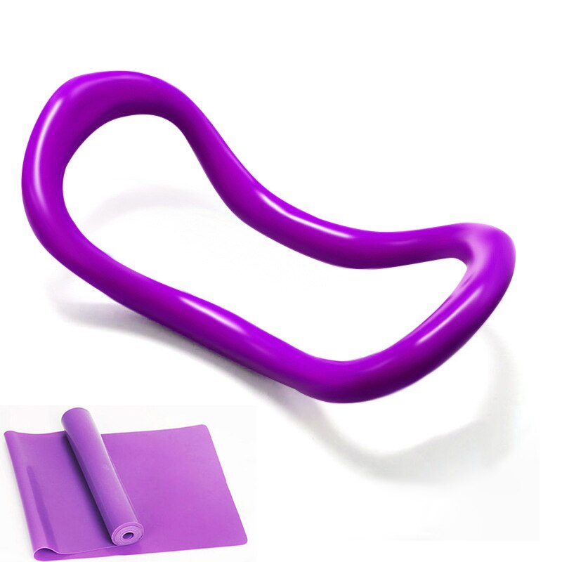 Yoga Magic Circle Gym Fitness Ring Loop Waist Shoulder Shape Pilates Bodybuilding Home Exercise Training Accessories: Purple and Pull Rope