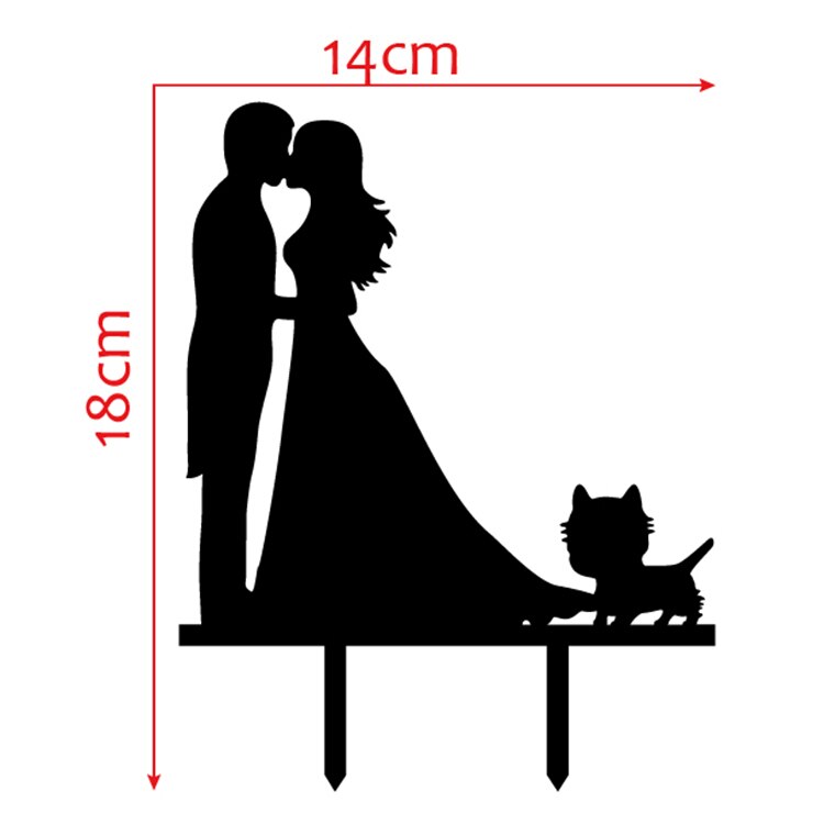 Wedding Bride Groom With Cat Cake Flag Toppers Black White Shiny Gold Silver For Wedding Engagement Party Cake Baking Decor