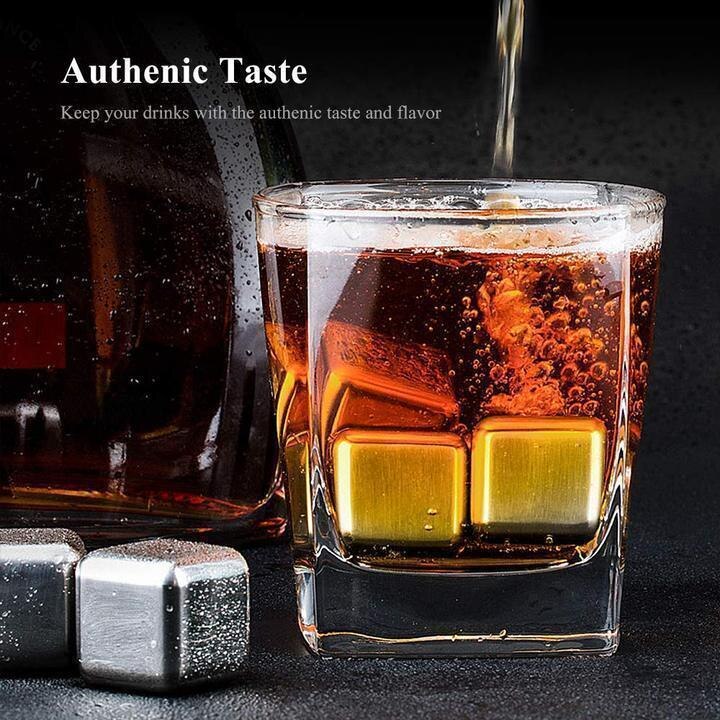 1/4/6/pc Whisky Stones Ice Cubes Set Reusable Food Grade Stainless Steel Wine Cooling Cube Chilling Rock Party Bar Tool
