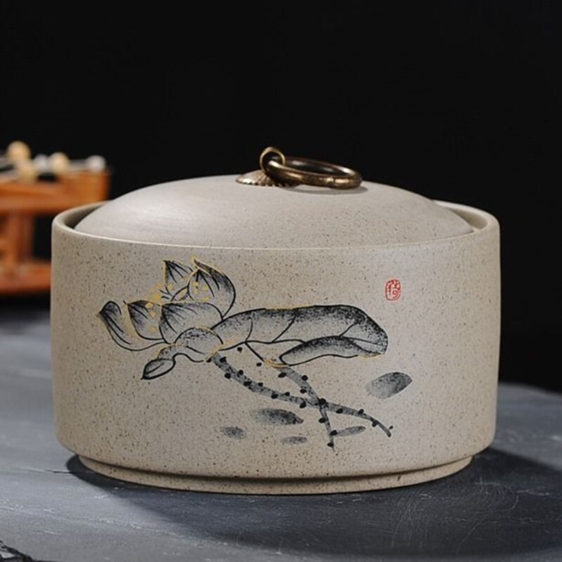 Tea Cake Jar Tea Jar Coarse Pottery Jar Ceramic Cans Seal Cans Laminated Tank Been Nuts Tank Spices Storage Tank Bean Cans