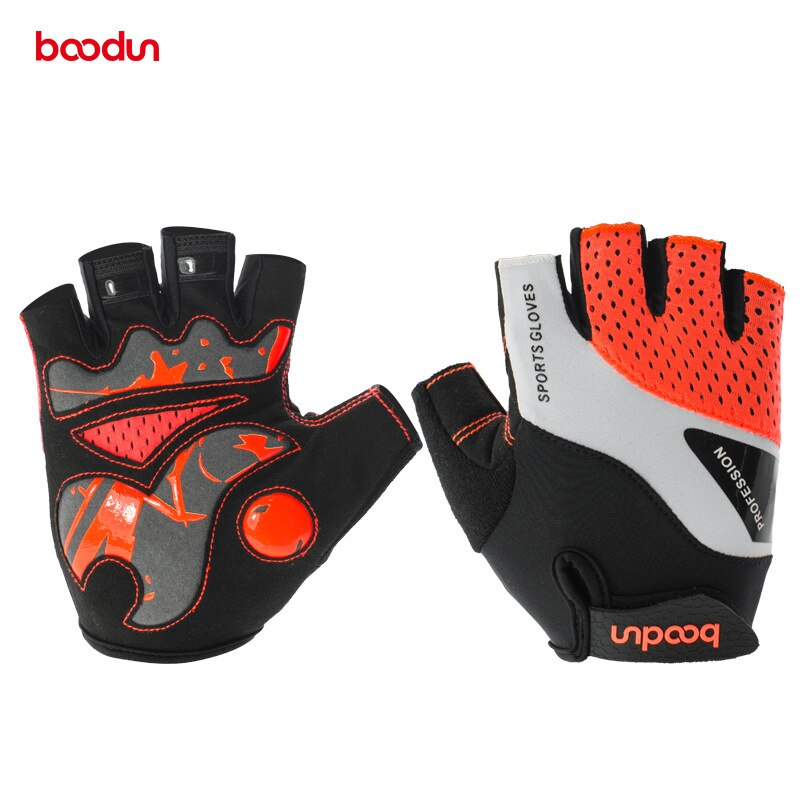 BOODUN Men Women Cycling Gloves Half Finger Summer Antislip Bike Gloves Gym Shockproof Road Mountain Bike MTB Bicycle Gloves: Orange / L