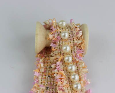 1 yard Vintage Trim 3 cm Gouden Parel Kralen Geborduurde Kant Stof Lint Handgemaakte DIY Kostuum Jurk Naaibenodigdheden Ambachtelijke: pink