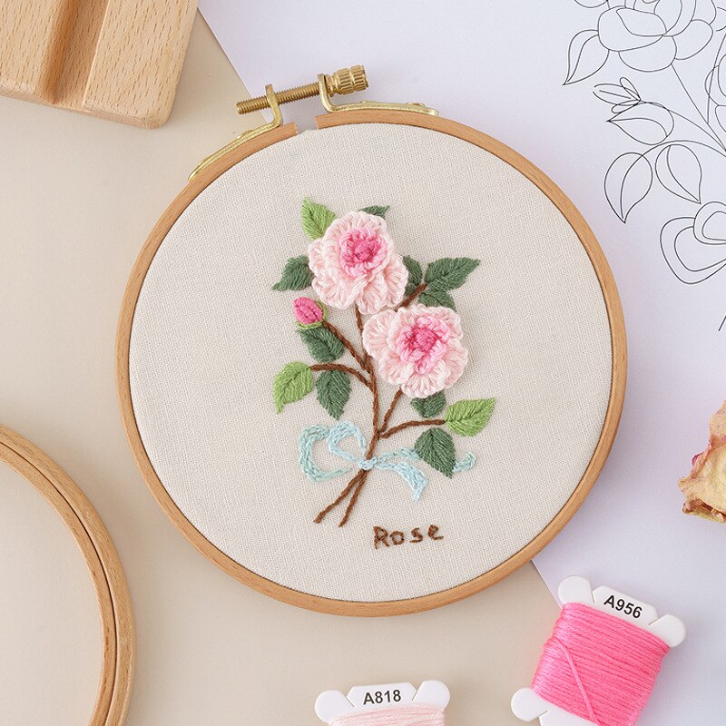 Beginner Embroidery Kit Flowers Pattern Diy Embroidery Full Kits Embroidered On Clothes Cross Stitch Sewing Embroideri With Hoop: Embroidery Kit-3