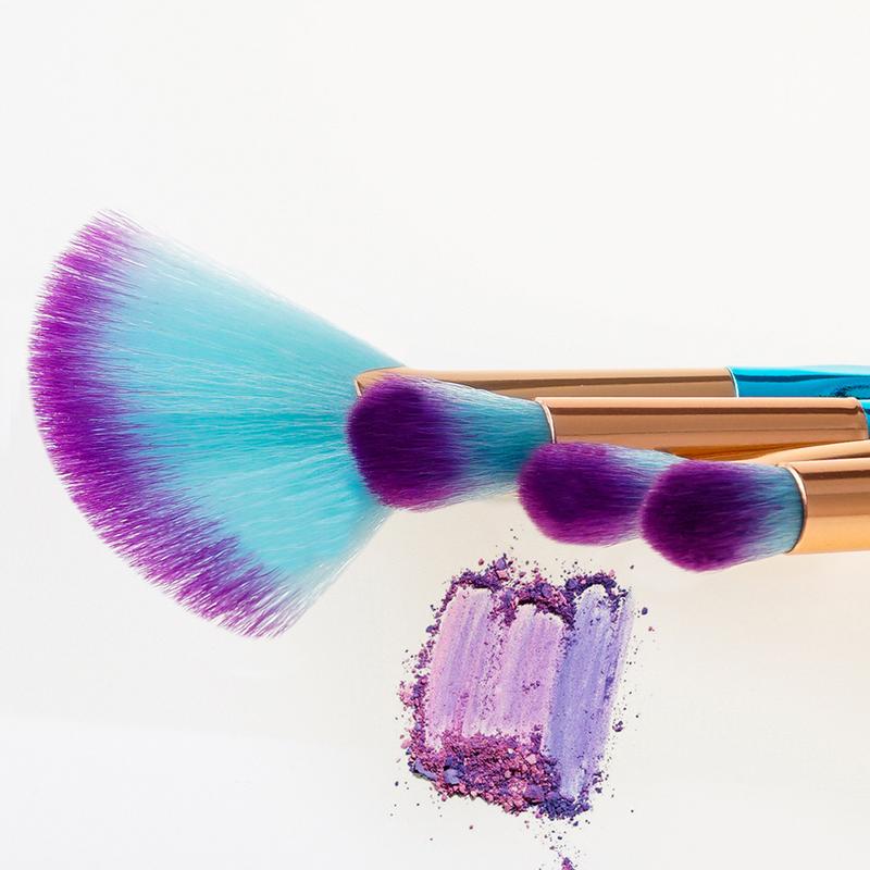 4 stuks Pro Make-Up Kwasten Eye Wenkbrauw Fan Borstel Met Diamant Concave-convexe Gem Groene Handgrepen Eye Make-Up Kwasten kit