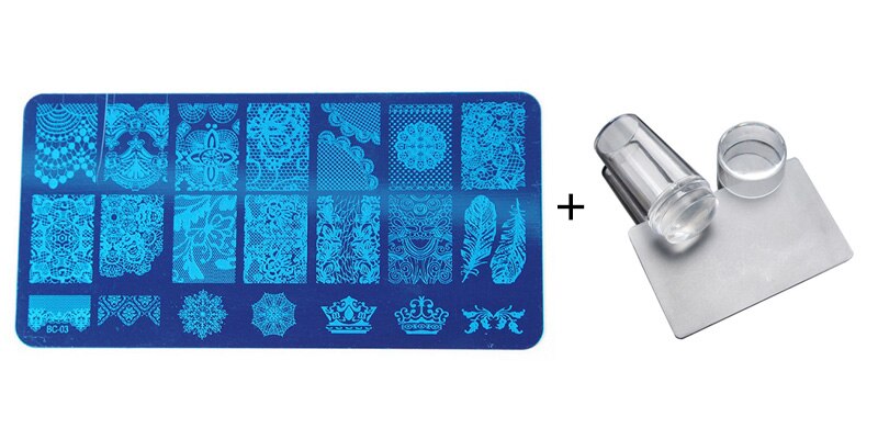 Nail Stamping Plates Set with Clear Jelly Stamper Scrapper Manicure Image Template Tool: 03