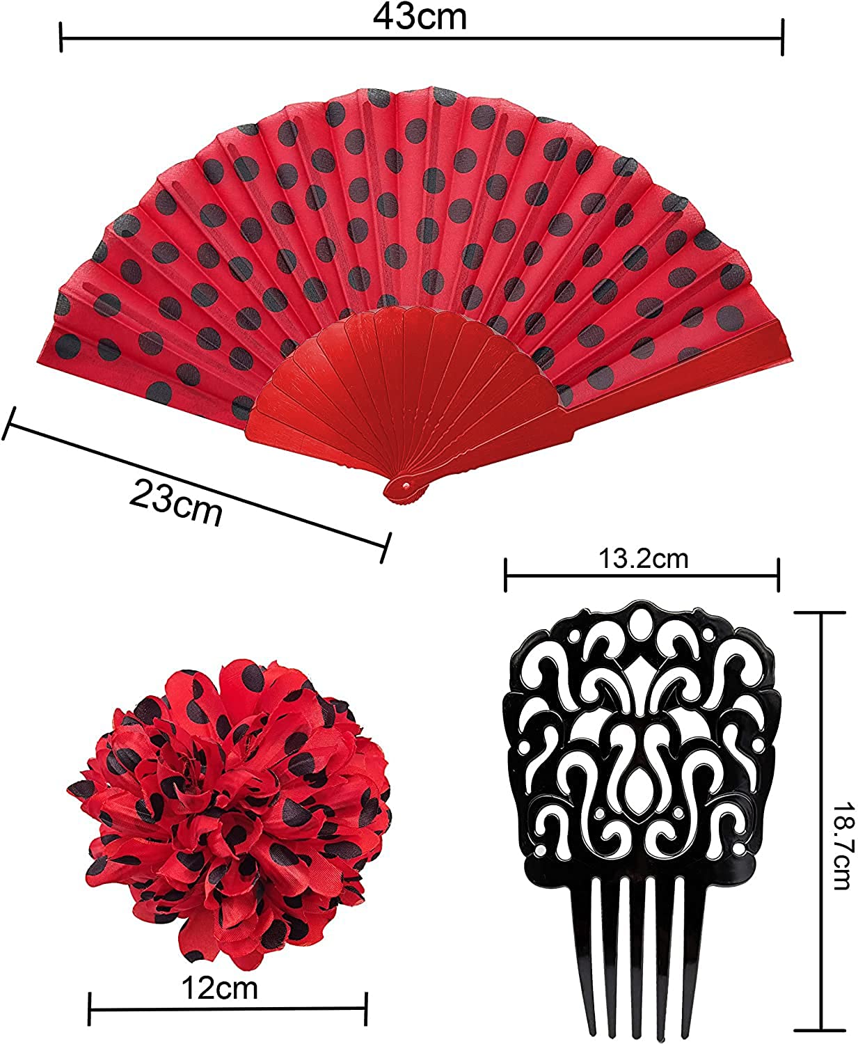Accesorios Mantilla de Flamenca para Mujer, Disfraces de Sevillana para de Abril Feria, Pack Completo Accesorios