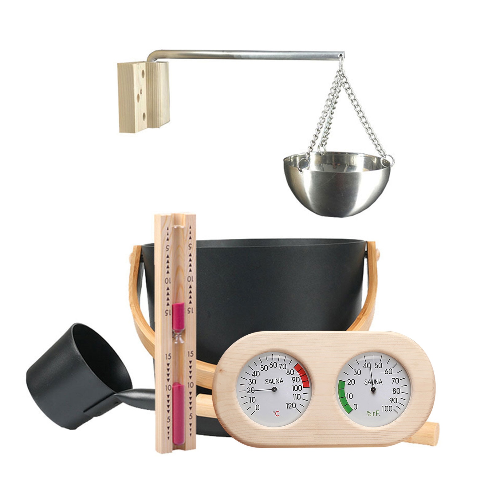 Sauna Aromatherapie Olie Kom Kit Met Sauna Cup Zandloper Pollepel En Thermometer Accessoires Voor Sauna En Spa Sauna Accessoires